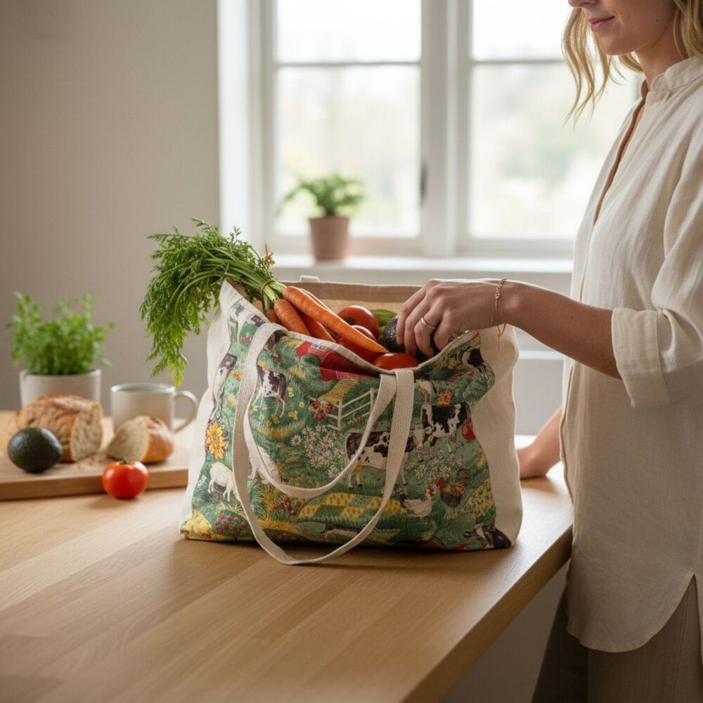 Tote Shoulder Bag Farmland Tapestry Scene Lined 20x15